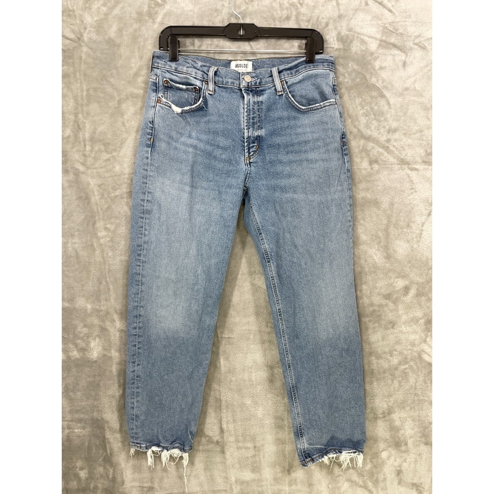 AGOLDE Riley‎ High Rise Straight Crop Blue Jeans Women's Size 29 Raw Hem